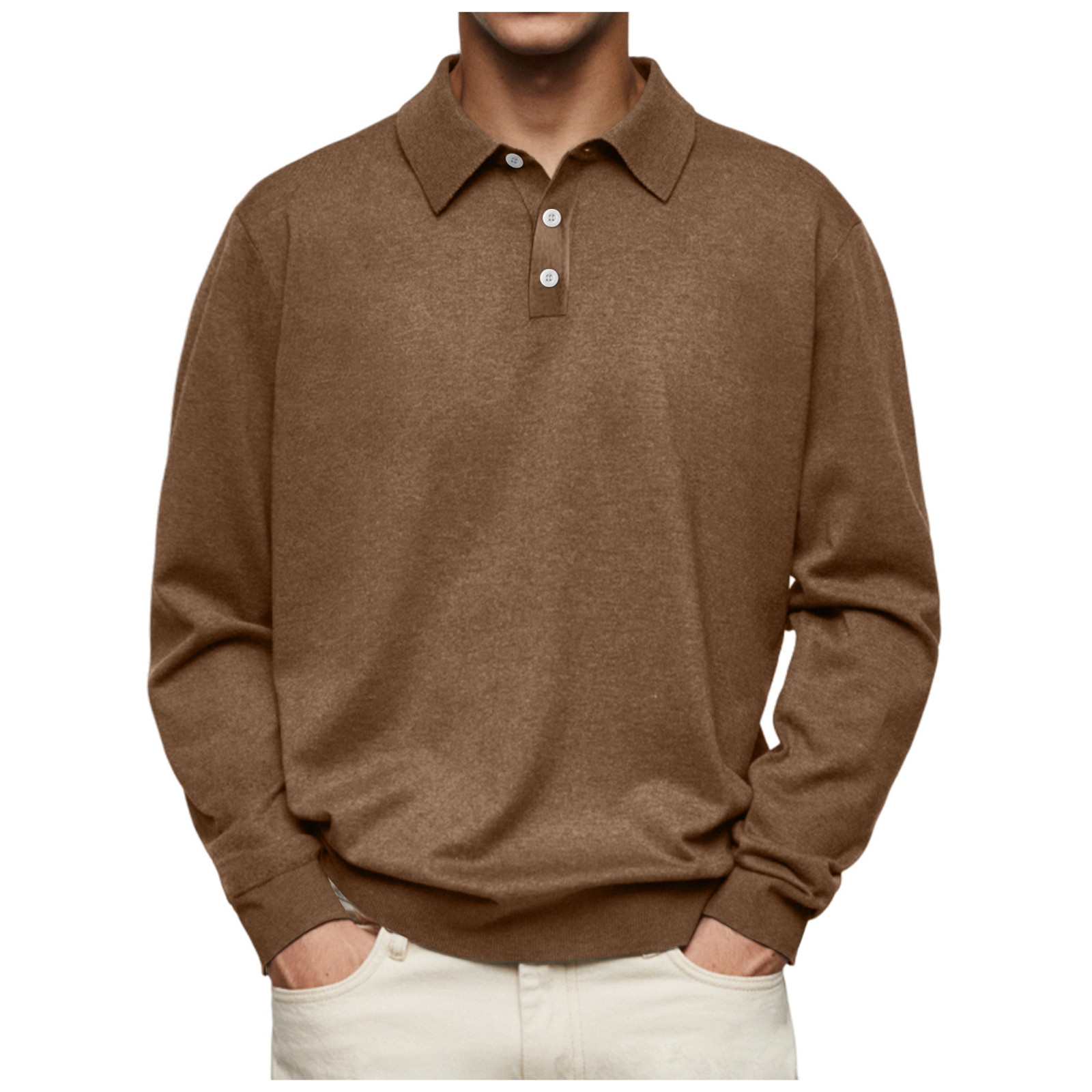 thumbnail image 3 of Camisa informal de manga larga con botones y color liso para hombre: diseño con solapa, material de poliéster, adecuada para el trabajo y la oficina, tallas S-XXXL., 3 of 7